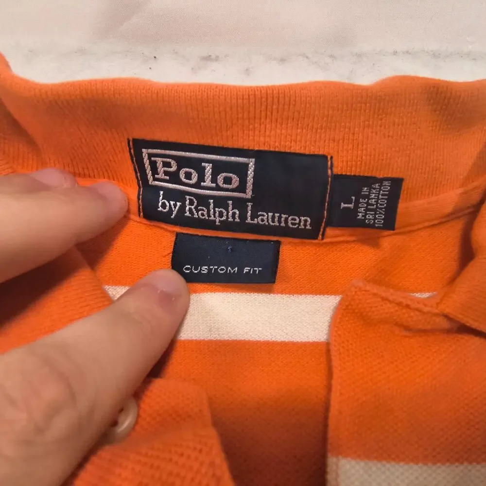 Polo by Ralph Lauren Short Sleeve Collared Polo Shirt Mens Size L Orange Green